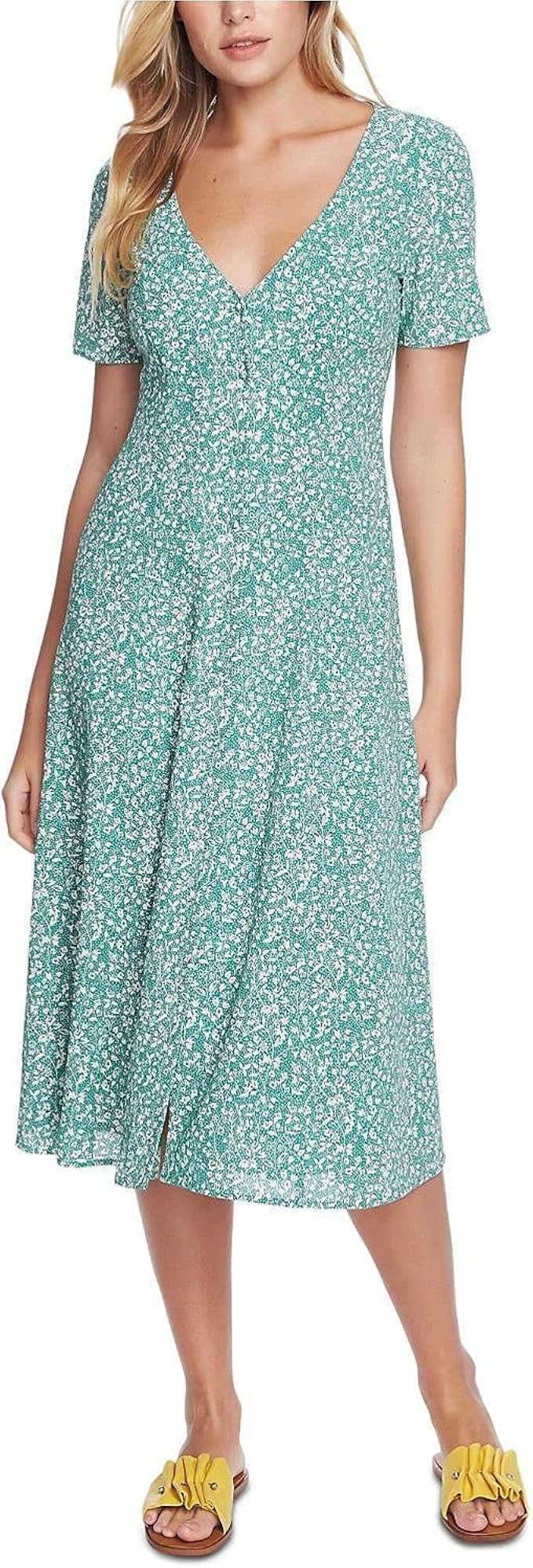 green floral button down dress