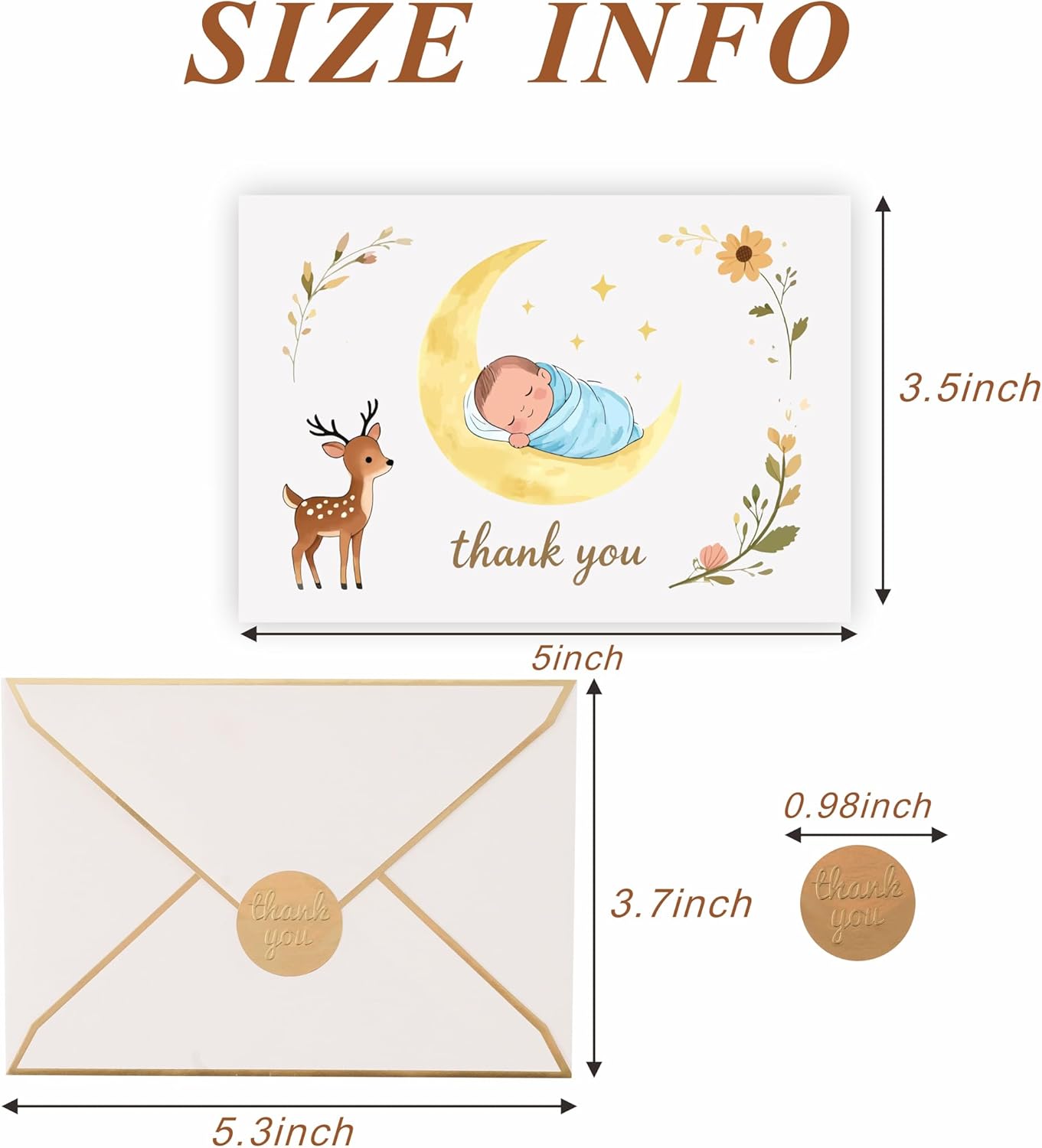 30 Pack Baby Shower Thank You Cards with Envelopes and Sticker, 3.5 x 5 Inch Cute Baby Boy/Girl Shower Greeting Blank Cards (White) - Image 3