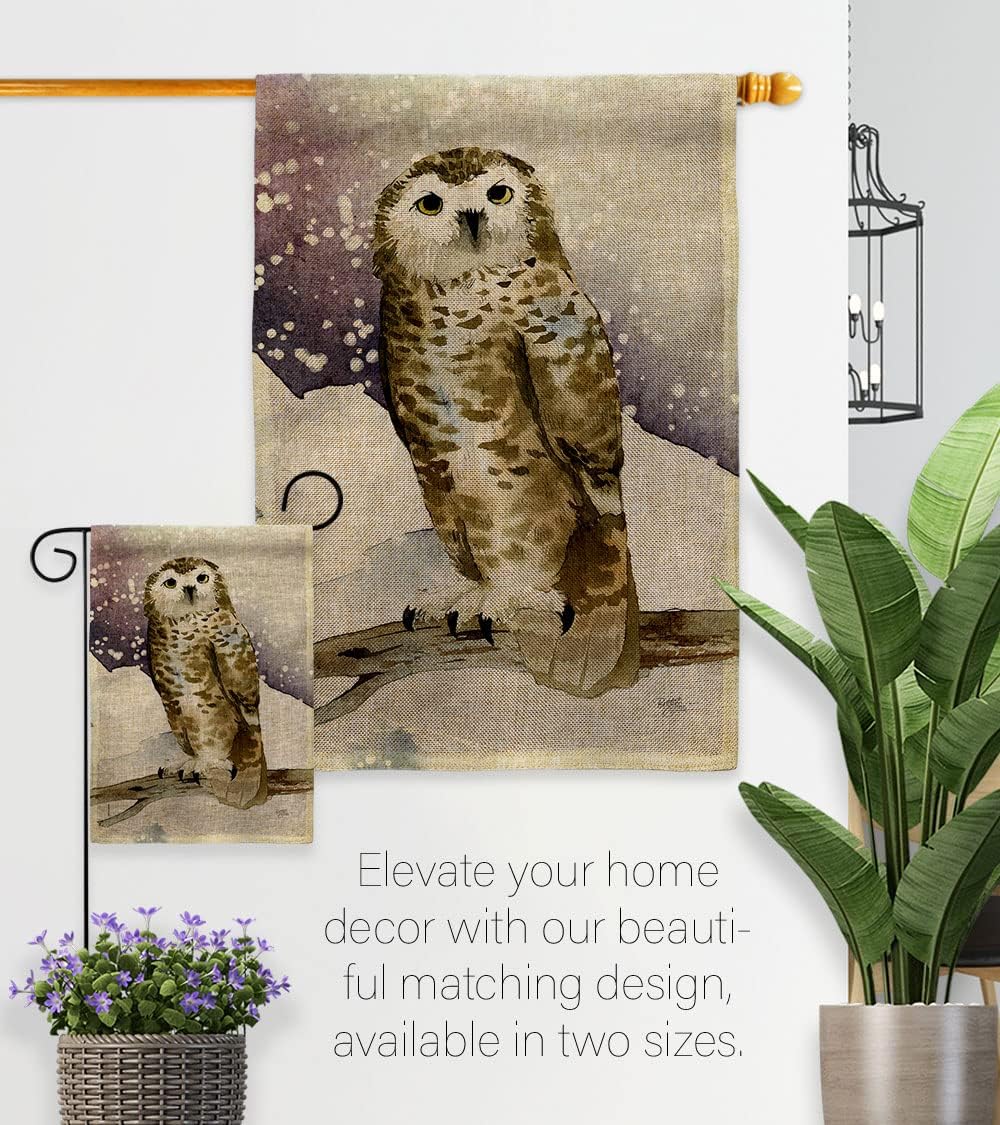 Breeze Decor Winter Owl Burlap House Flag 2 pcs Pack Garden Friends Birds Flamingo Hummingbird Cardinal Peacock Springtime Natural Wildlife Decoration Banner Small Yard Gift Double-Sided, Made in USA