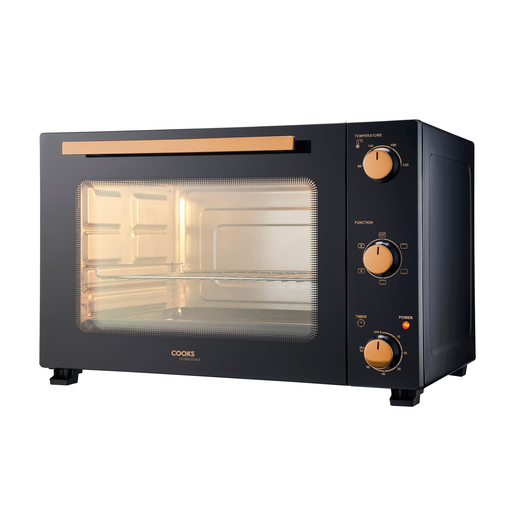 Cooks Professional Mini Portable Oven, Electric Countertop Cooker, Adjustable Temperature Control & Timer, Wire Rack & Detachable Handle (Black/Copper, 48L)
