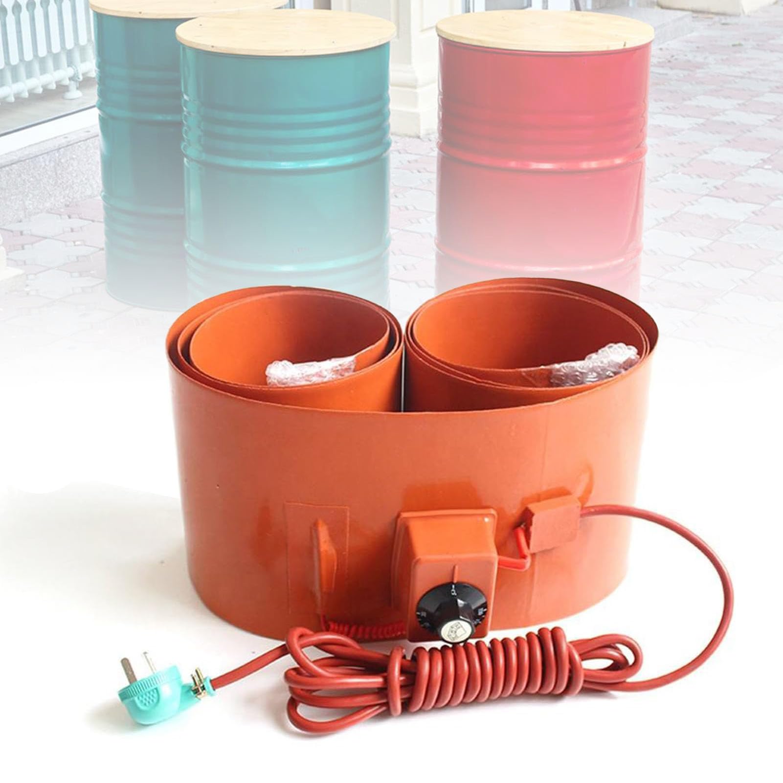 Öltrommel-Heizband, 20–200 l, Silikonkautschuk, elektrisches Heizkissen mit verstellbarem Thermostat 30–150 ℃, 800 W, 86 x 20 cm