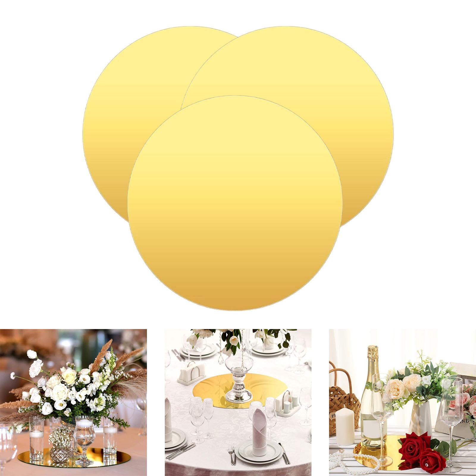 MagiDeal 3 Pezzi Vassoio Specchiato Rotondo Oro Acrilico Organizer Chiavi Profumo per Ingresso Decorazione Parete, 2 pezzi