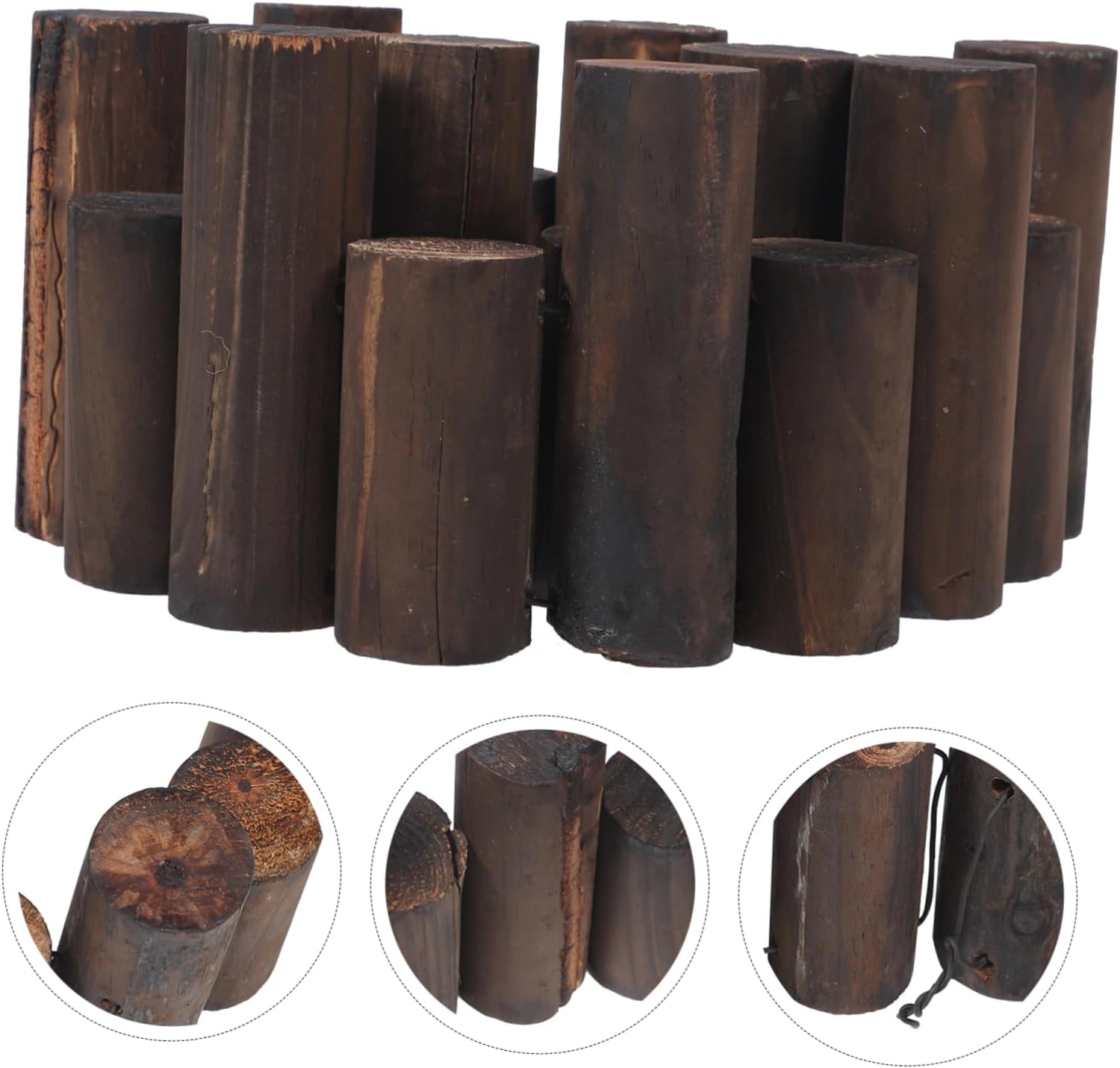 Outdoor Decorative Fence Carbonized Wood Garden Edging Durable Rustic Border for Courtyards Flower Beds and Landscaping Height Diameter