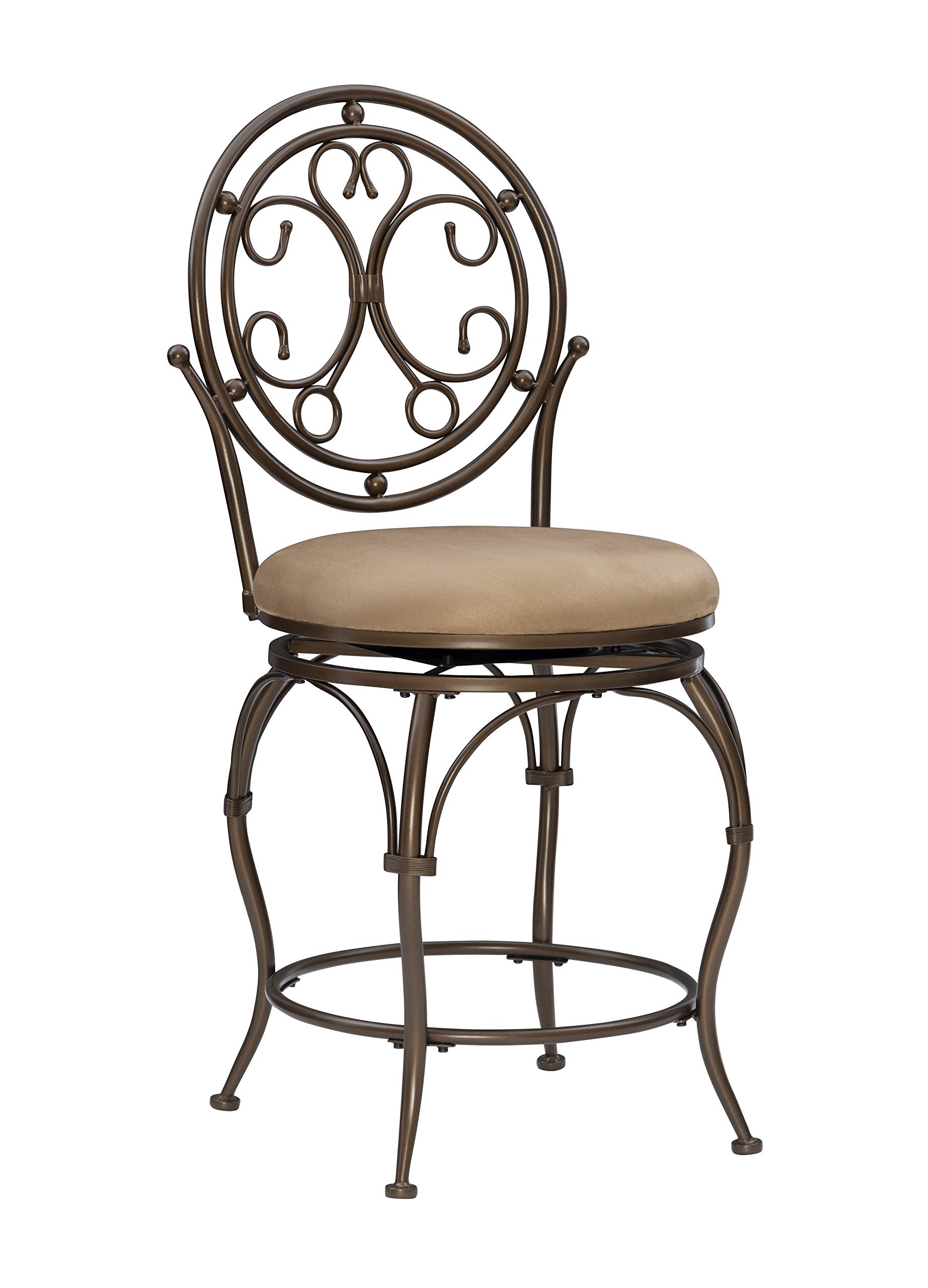 Powell Company Big and Tall Scroll Circle Back Powell Stool, Counter Height, Bronze/Beige
