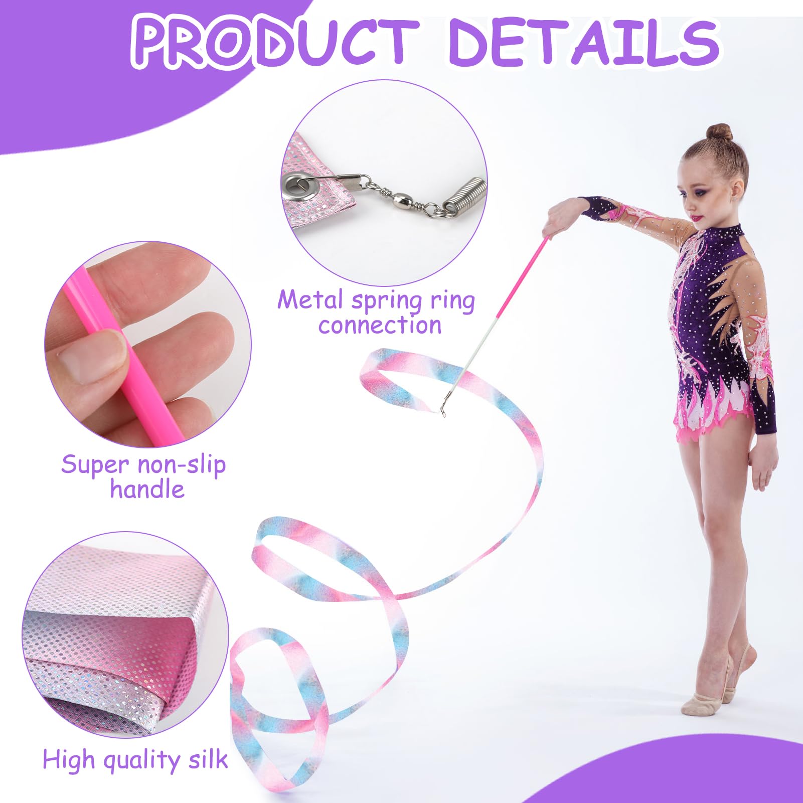 Nastro Ginnastica Ritmica Bambina 2 Metri Rosa con Maniglie - Kit Danza Ritmica