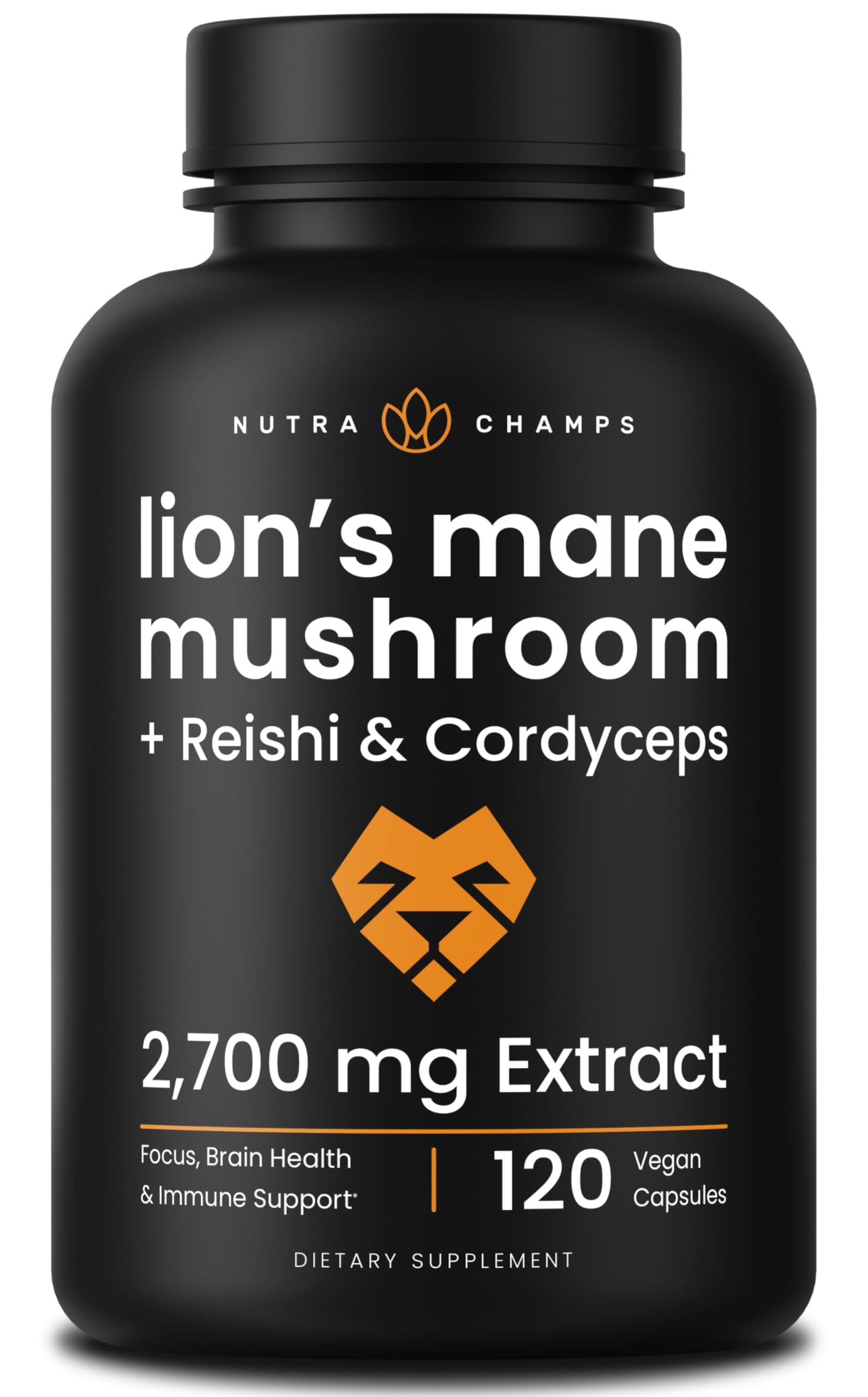 NutraChamps Organic Lions Mane Mushroom Supplement (2 Month Supply - 120 Count) Mental Clarity, Memory & Focus Supplement, Supports Immune System & Brain Health