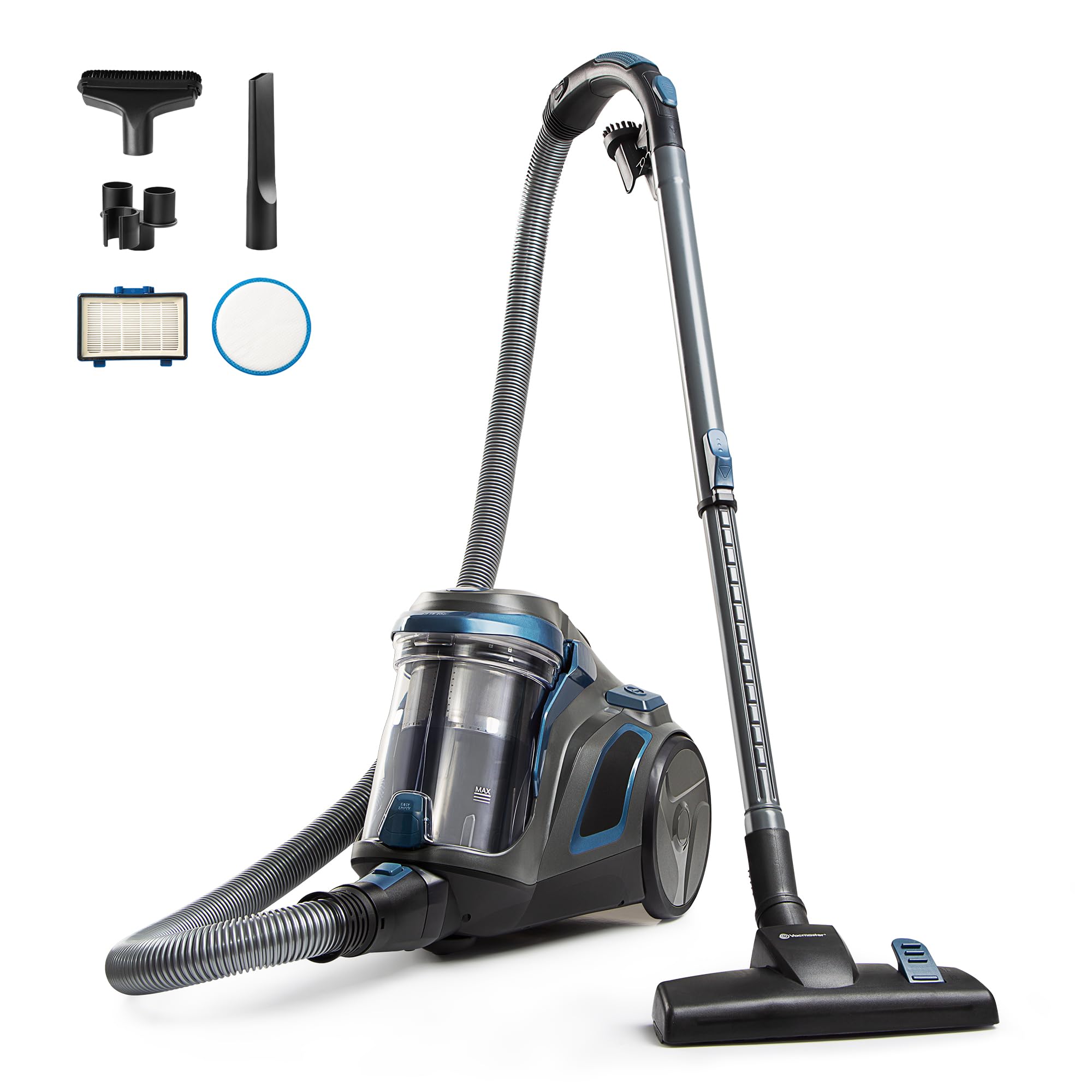 Vacmaster CC0501 Ultra Silent Bagless Canister Vacuum Powerful Cleaner with HEPA Filtration One-Touch Release Dust Cup Built-in Dust