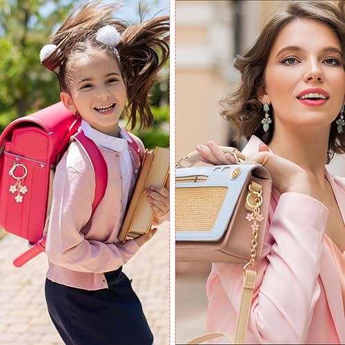 Miniatura 5 de Ouligay 2 llaveros de flores, llavero de flores, dijes de flores, esmaltados, accesorios para llaves, llavero dorado, billetera y llavero para