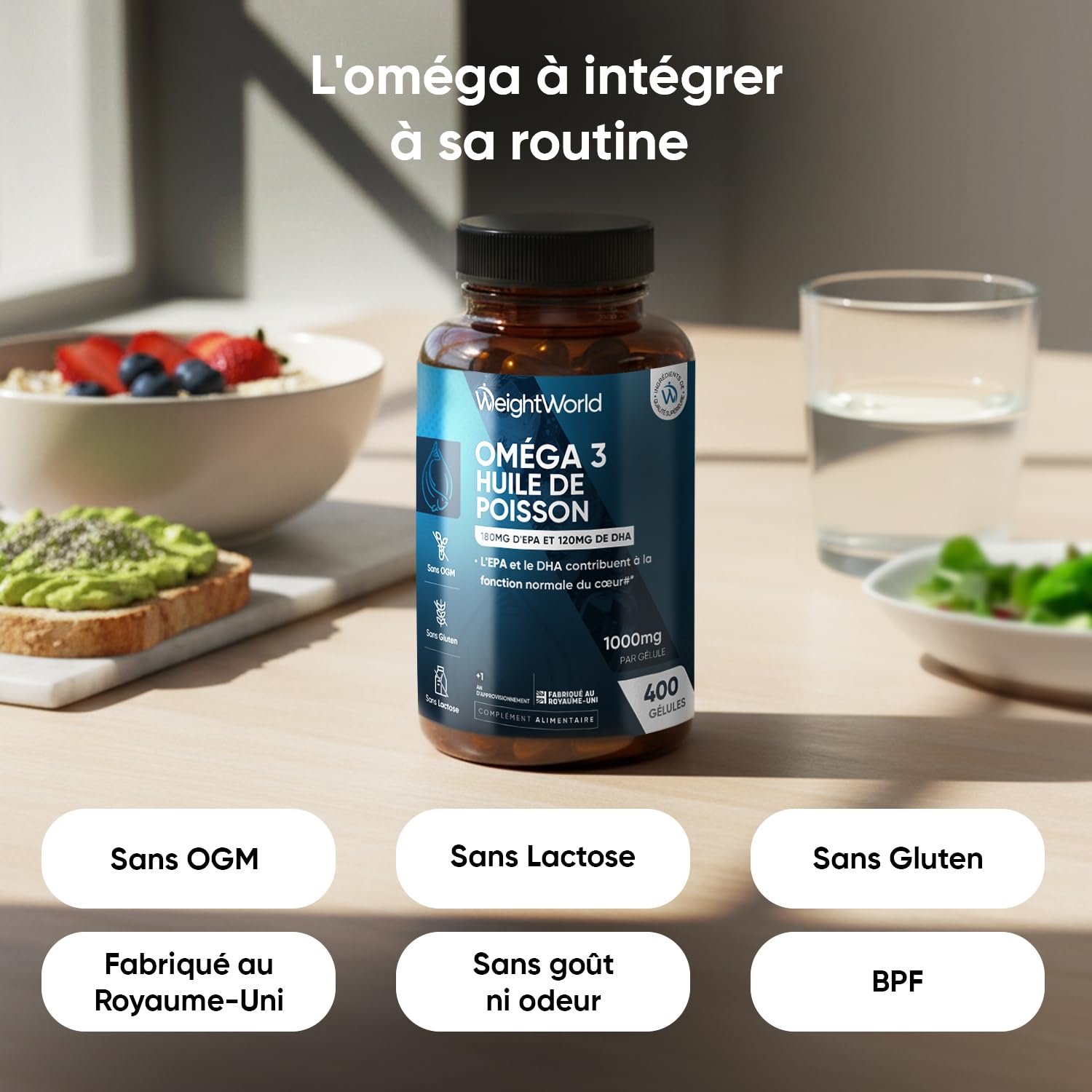 Oméga 3 Huile de Poisson 400 Gélules pour +1 An d'Apport, Fish Oil Omega 3 EPA DHA sans Odeur, Selon l'EFSA, l'EPA et le DHA Contribuent au Fonctionnement Normal du Cœur
