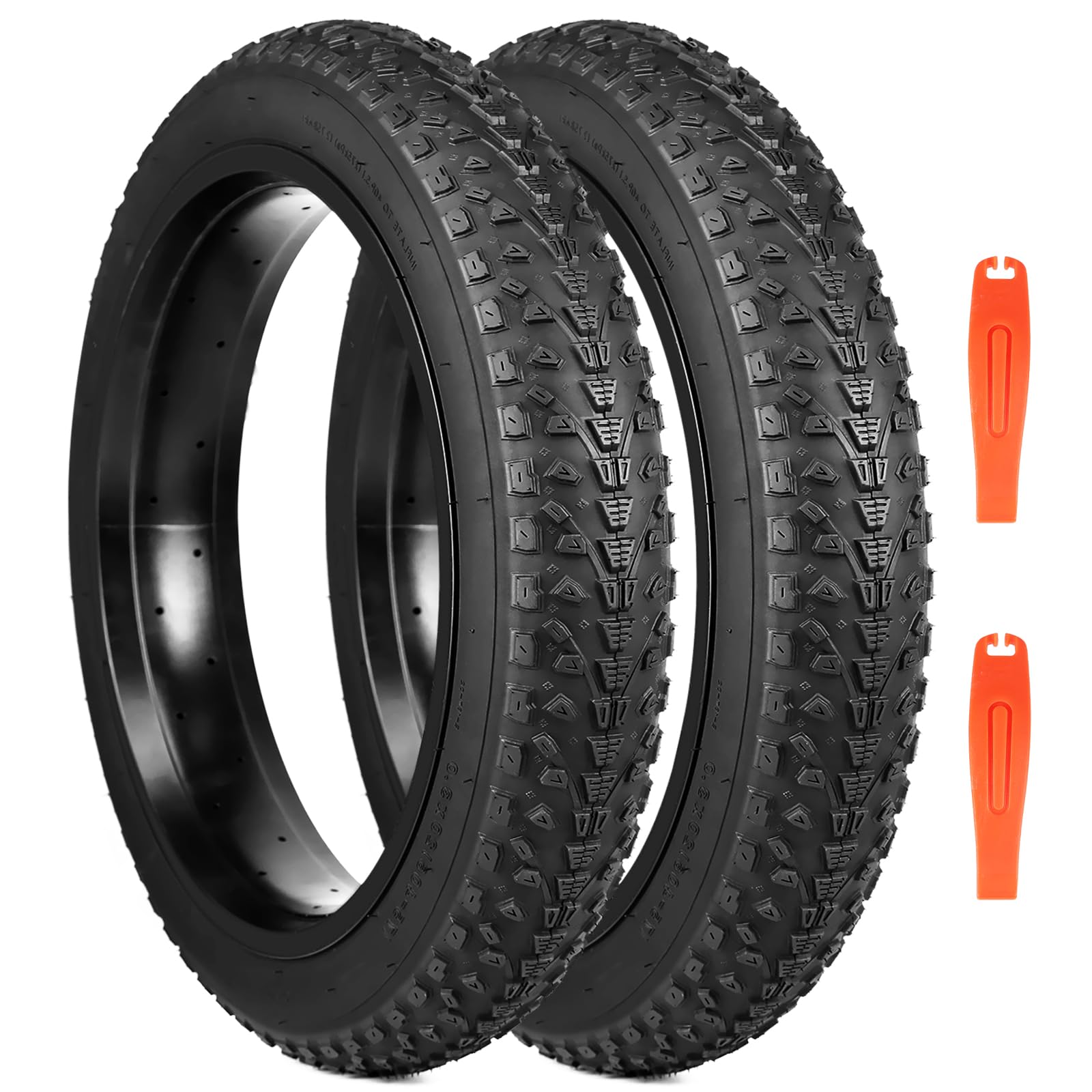MEGHNA 16/20/26 x 3.0 Inch E-Bike Tyre Bicycle Coats Compatible 76-305/76-406/76-559 MTB/Fat Tires/Snow & Electric Bike (All Black (Only 2 x Tyres + 2 x Tyre Levers, Without Tubes), 20 x 3.0 Inches)