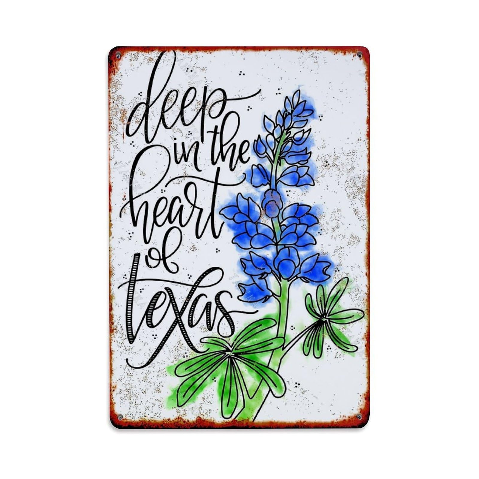 Jdfenggu Vintage Deep In The Heart Of Texas Bluebonnet Fl_hdaky Retro Metal Tin Sign, Metal Poster For Bar, Home, Man Cave, Kitchen, Laundry Room Art Decor 8X12 Inch