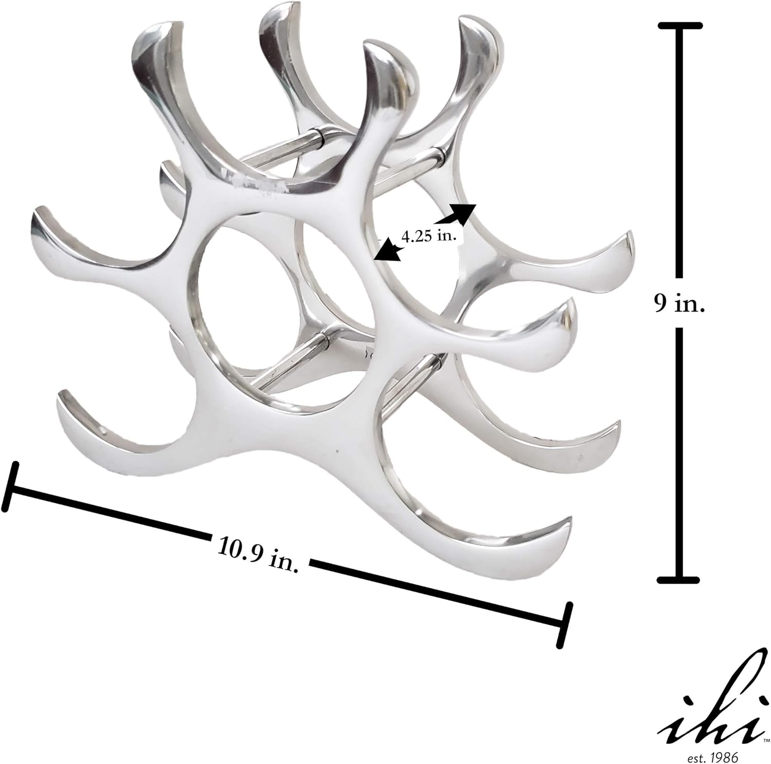 IHI EST. 1986 India Handicrafts Bottle Silver Tone 9.5 inch Metal Tabletop Wine Rack