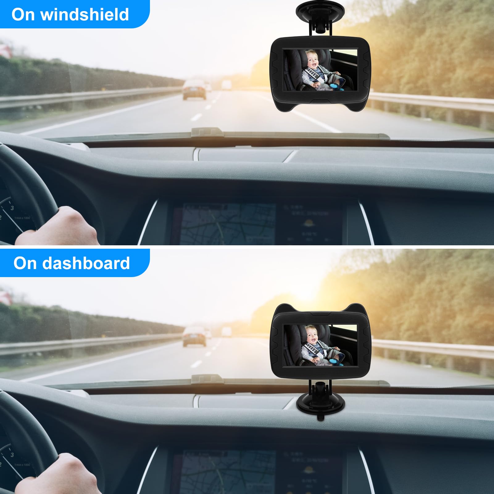 Specchio per auto per bambini, display HD da 4,3 pollici, specchio per auto 1080P con visione notturna a infrarossi, con telecamera di sicurezza grandangolare per un'osservazione ottimale del vostro