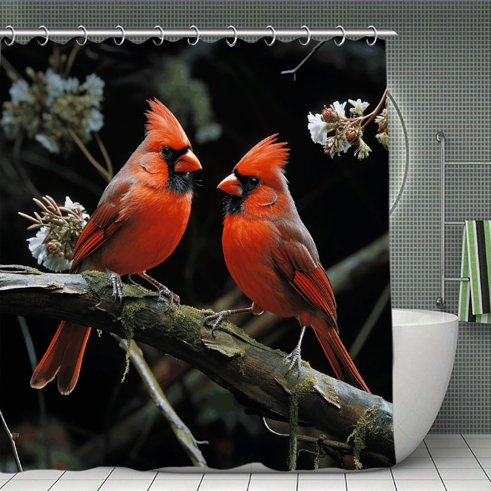 VstaDank Cardinals Birds Fauna Wild Bath Curtain Elegant Heavy Duty Shower Curtains 70x70 in Rustic Farmhouse Cloth Shower Curtains Neutral Modern Bath Curtain for Bathroom