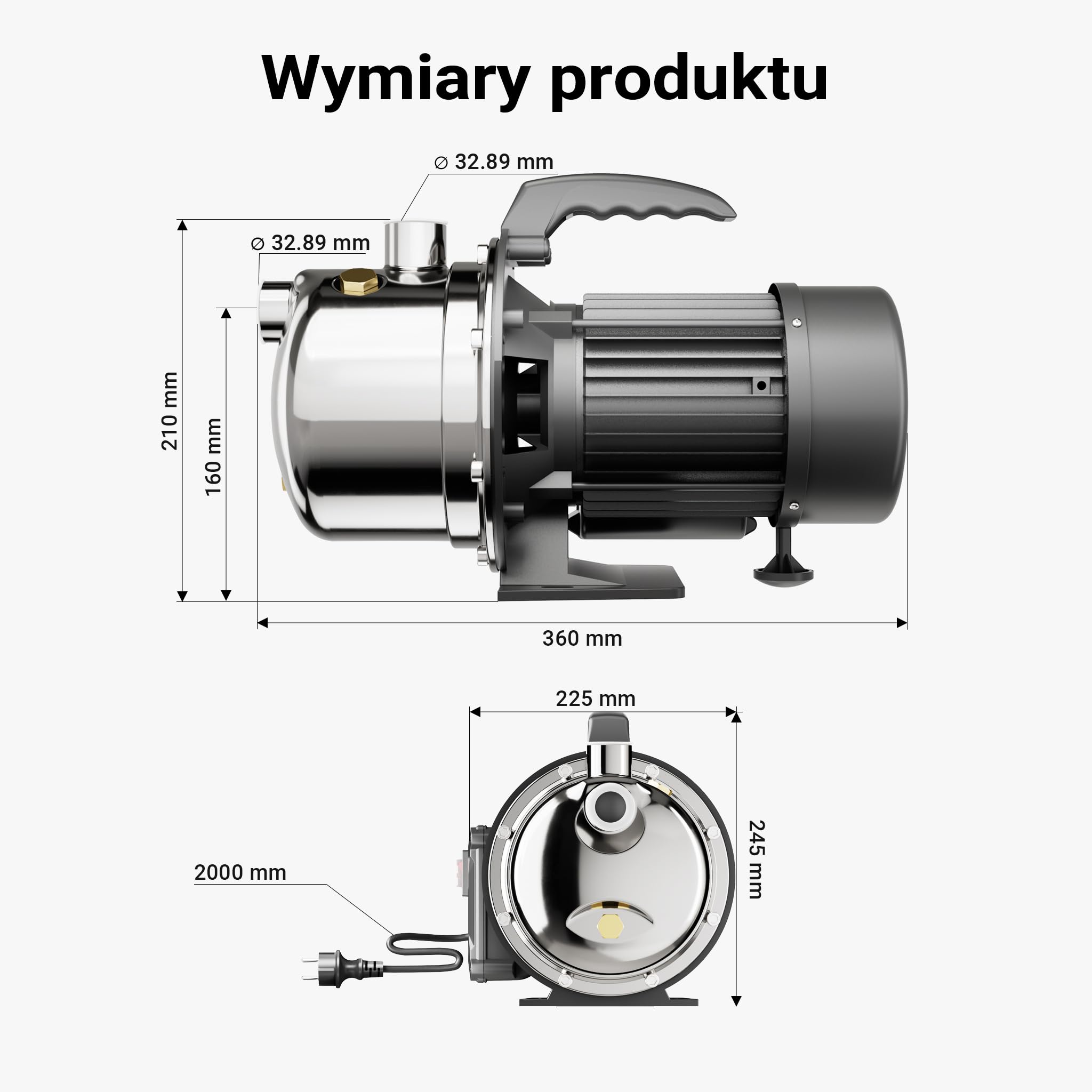Wiltec Domowa stacja wodna JET110S 1100 W, 4600 l/h, przenośna pompa ogrodowa ze stali nierdzewnej, hydrofor, pompa elektryczna