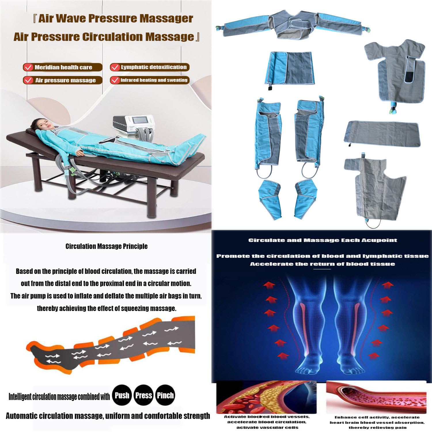 Kombinezon z drenażem limfatycznym do całego ciała, urządzenie do terapii uciskowej, masaż cyrkulacyjny z ciśnieniem powietrza, urządzenie do odchudzania ciała A