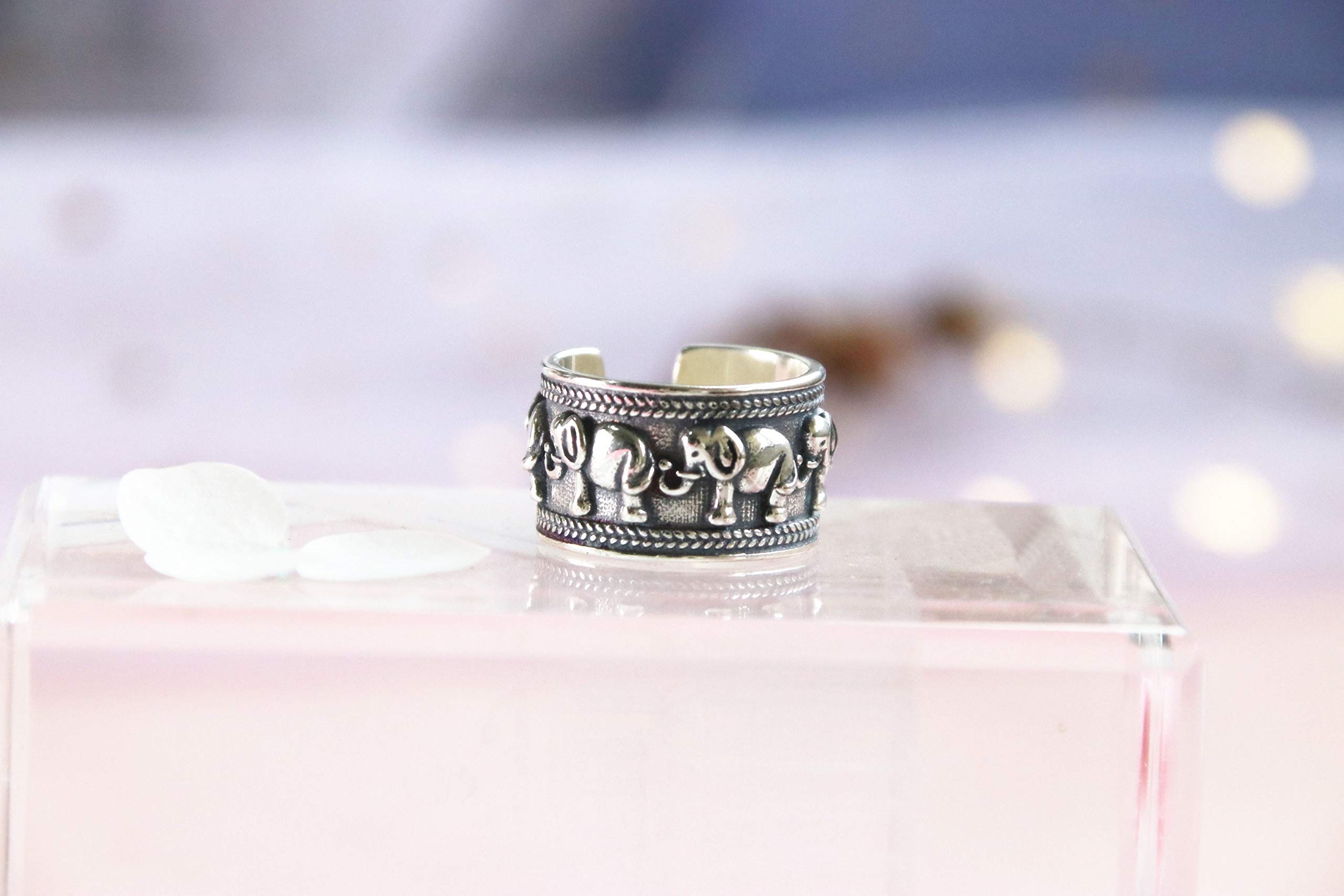 Helen de Lete - Bague réglable en argent sterling S925, motif éléphant vintage