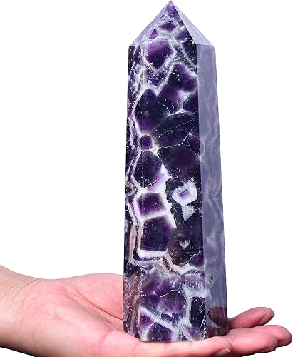 Miniatura 5 de Varita grande de cristal de torres de cristal Chevron Amatista, 6 puntas de cuarzo facetado, obelisco de piedra curativa púrpura para regalos de