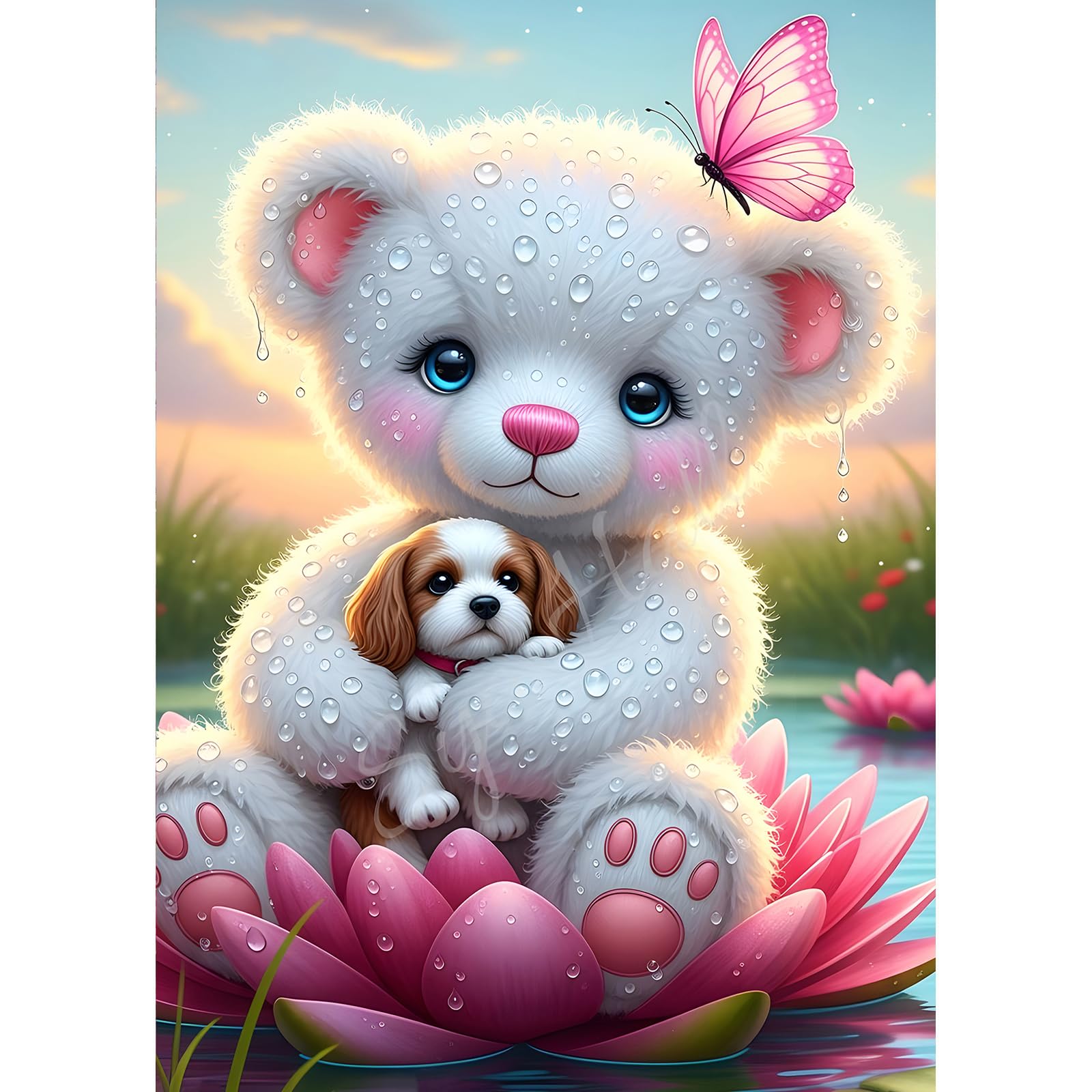 DPHERO Bear and Puppy Diamond Painting Kits for Beginners Adults,5D DIY Butterfly Diamond Art Kits,Round Full Drill Lotus Art Crafts,DIY Painting by Numbers for Home Wall Decor 12x16 inch — image 1