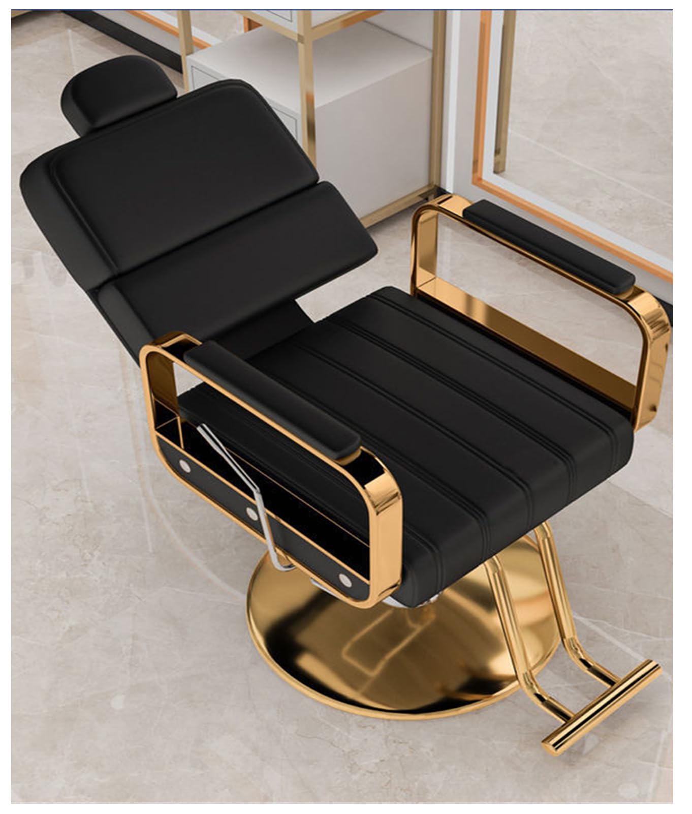 Regulowane krzesło fryzjerskie z zagłówkiem, pompa hydrauliczna, obracane o 360°, krzesło salonowe, stołek fryzjerski, ergonomiczny design, sztuczna skóra, tapicerka, łatwe do czyszczenia