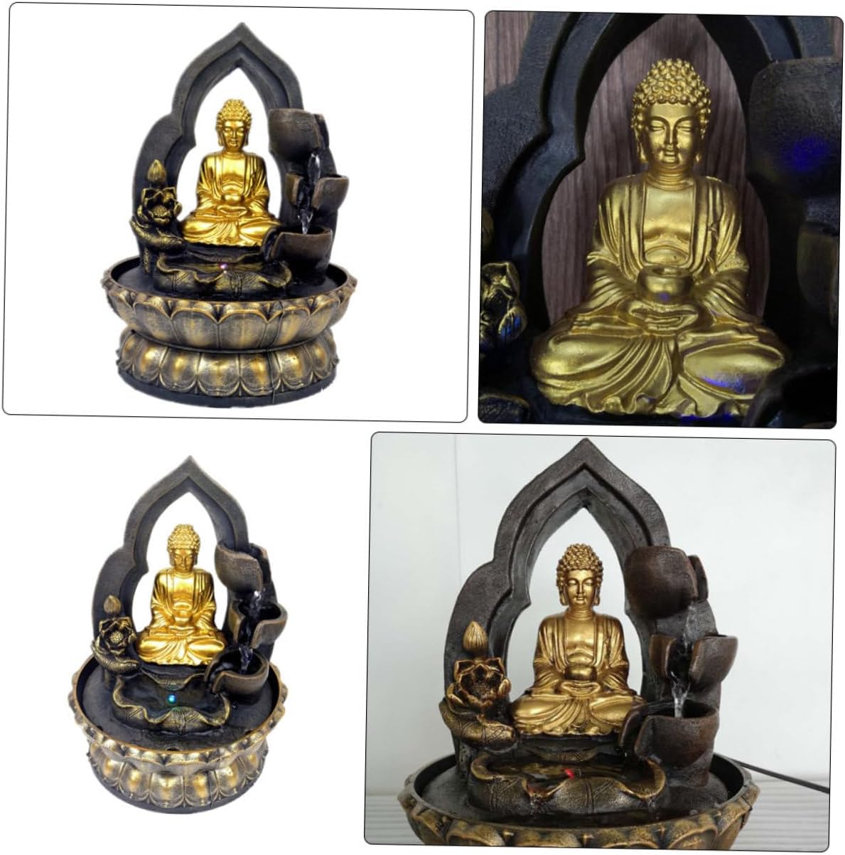STOBAZA Buddha Tabletop Waterfall Fountain LED Light Resin Indoor Mini Fountain Decor for Meditation and Relaxation Zen Garden Ornament Small Water Feature for Home and Office