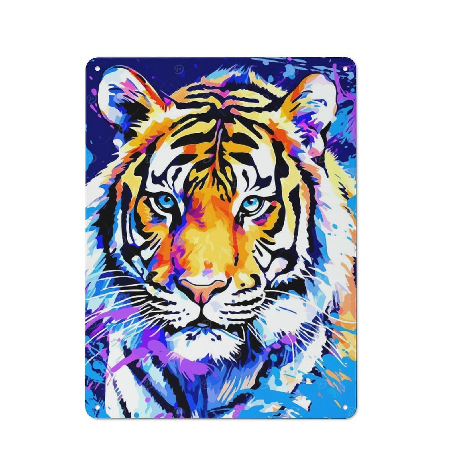 Metal Wall Plaque with Colorful Tiger Portrait Design 40x30cm, Retro Novelty Wall Art for Bedroom, Kitchen, Office Or Living Room