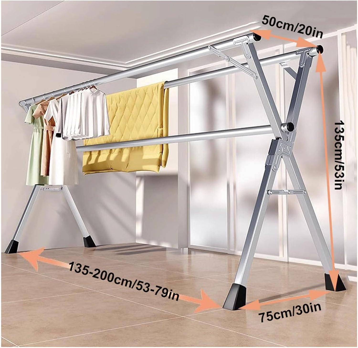 Foldable Space-Saving Clothes Rack Floor-Standing Clothes Rack Tripod Portable Rotating Clothes Rack，Heavy Duty Stainless Steel Clothes Drying Rack - 160cm Foldable & Retractable Laundry Sta