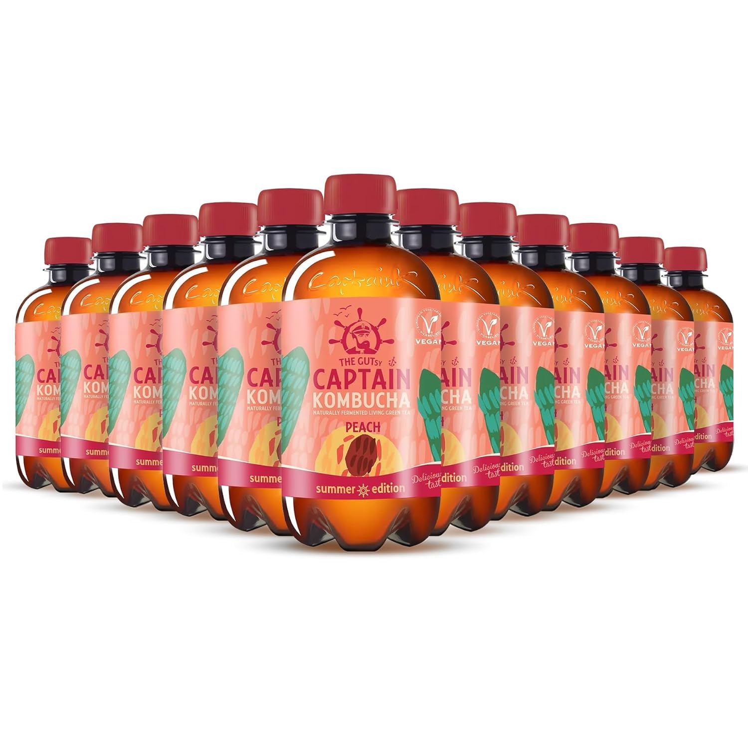 Gutsy Captain Kombucha - Limited Edition Summer Peach - Tè Kombucha, Colture Vive, Senza Conservanti, Non Pastorizzato, Crudo e Vegano - 12x400ml