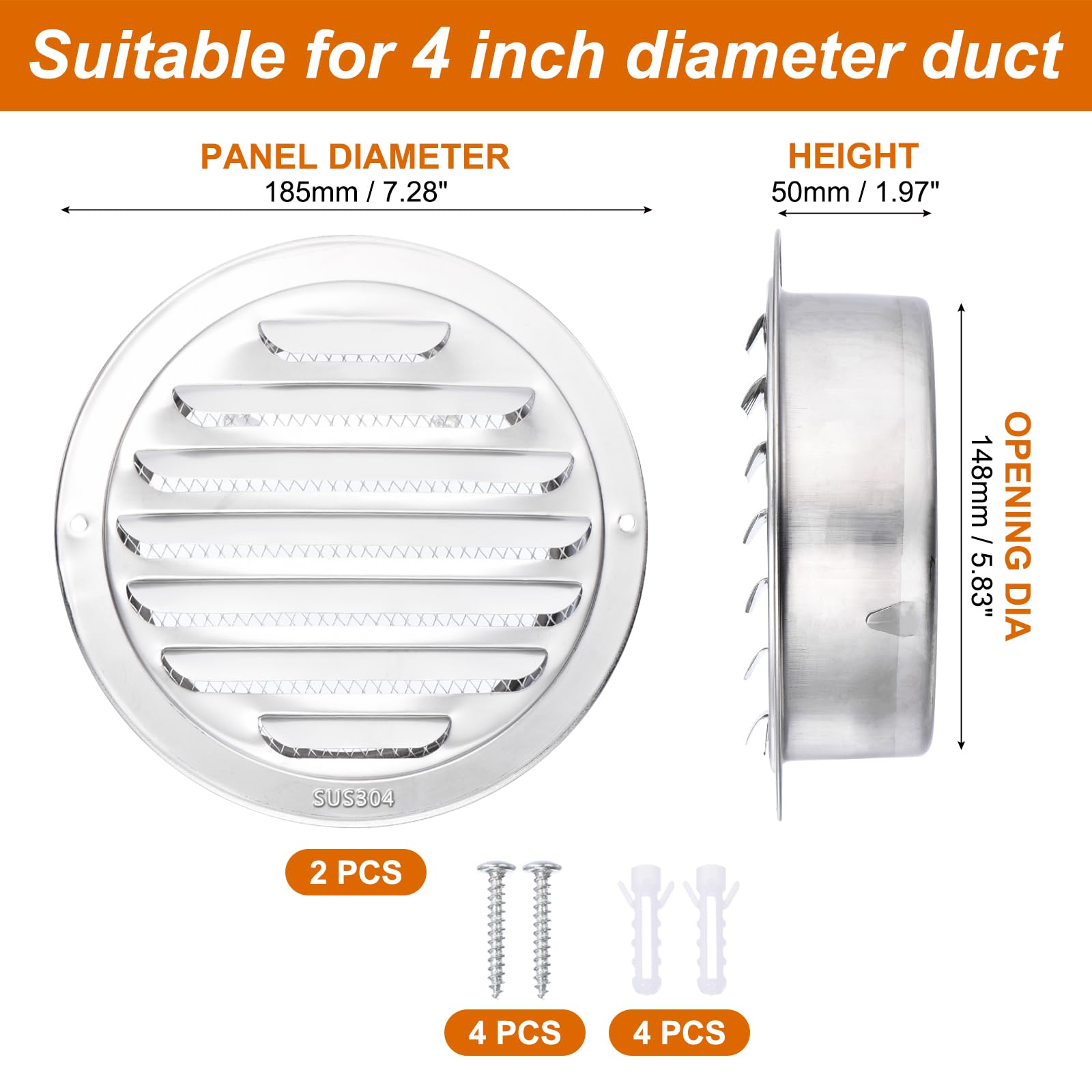 Edelstahl Entlüfter 125 Mm – Für 3″-Lüftungskanäle, Abnehmbar & Waschbar