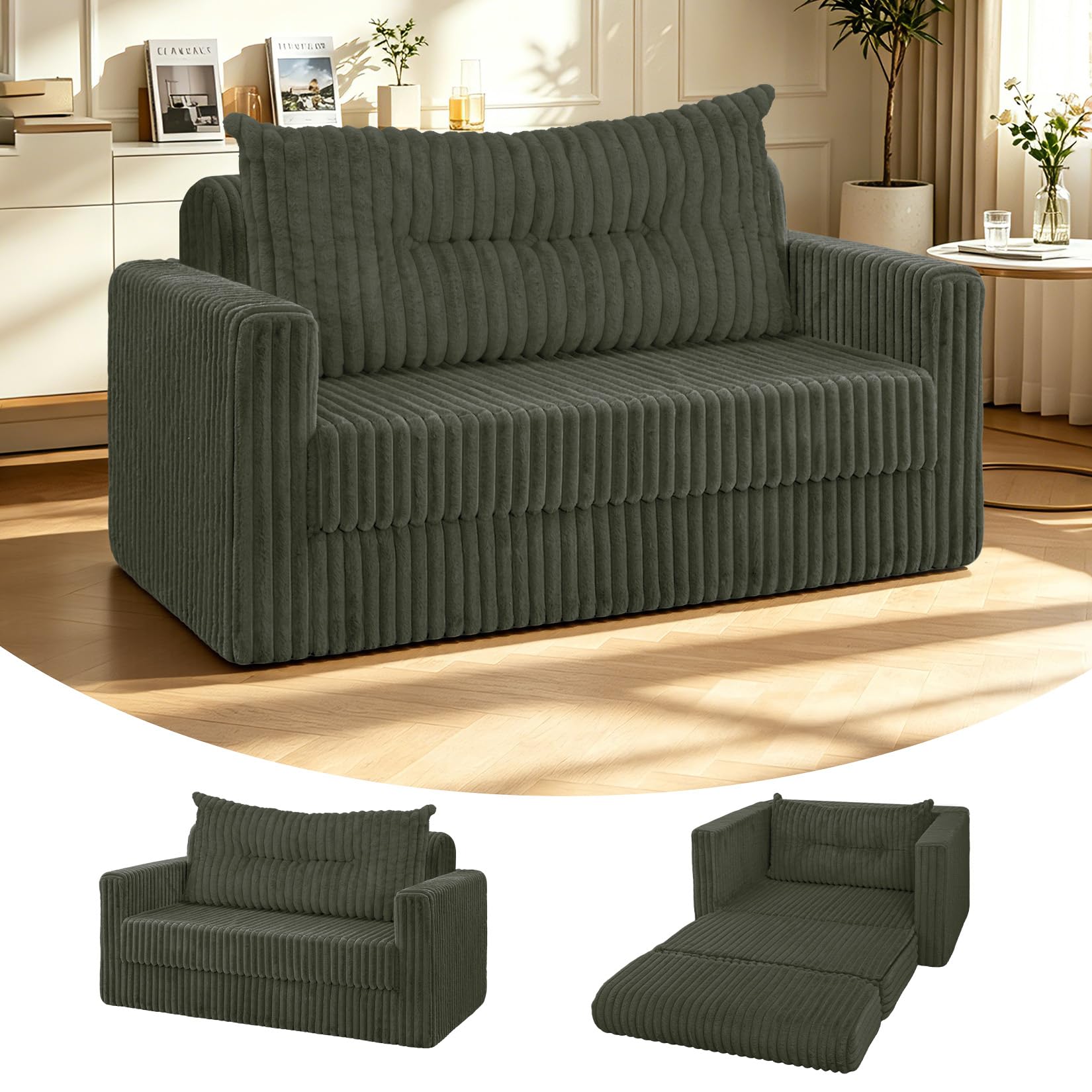 HABUTWAY 41.3" Loveseat Boneless Couch,4-in-1 Convertible Sofa Bed
