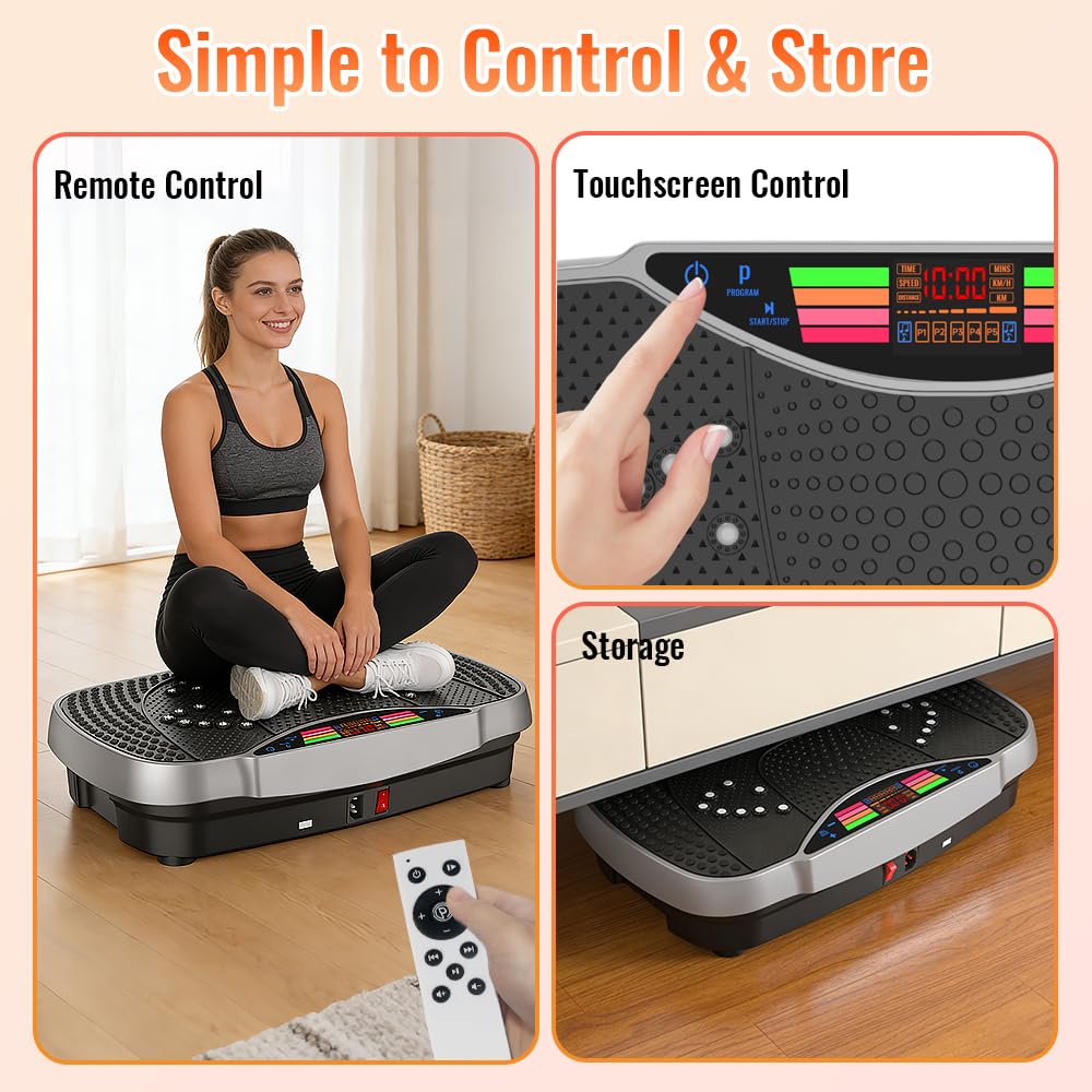 Vibrationsplatte, Rüttelplatte Sport für Zuhause, Vibrationsboard mit 150kg Belastbarkeit, 99 Stufen, Kompaktes Design mit Leisem Motor, Trainingsbänder, Vibrationsplatte für Frauen und Männer