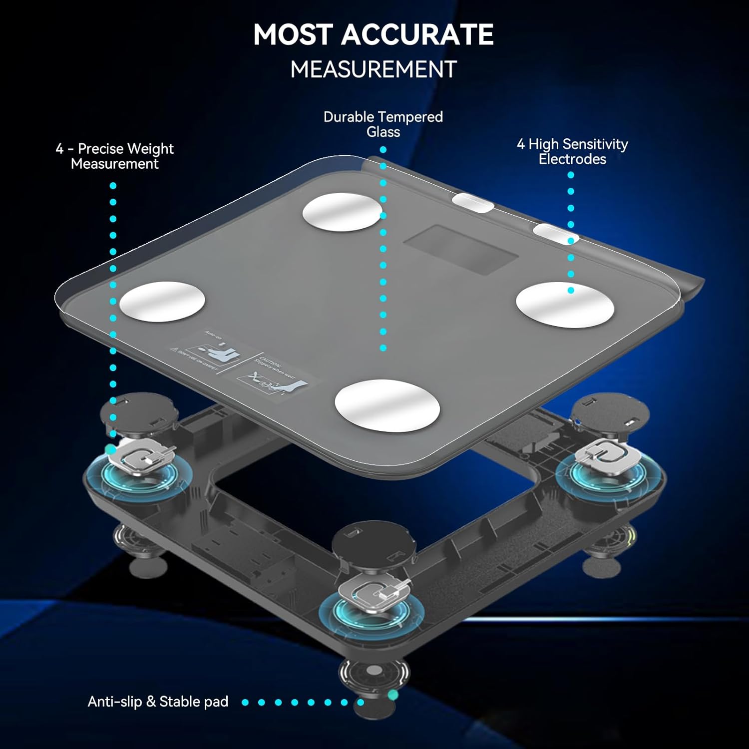 Scale for Body Weight and Fat Percentage, 8 Electrodes High Precision Digital Scale for BMI 20 Body Composition Measurement, Bathroom Smart Scales