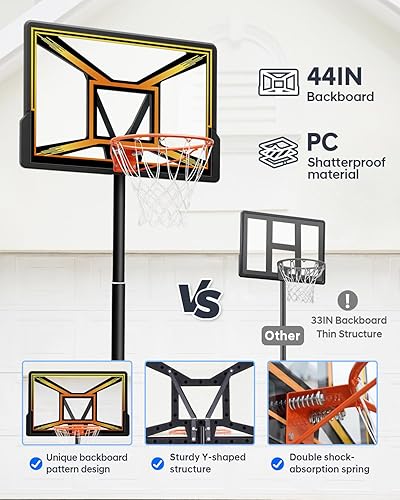 Miniatura 2 de HEROPRO Basketball Hoop Outdoor with 44 Inch Shatterproof Backboard and Portable Wheels, 4.4-10FT Height Adjustable Basketball Goal System for