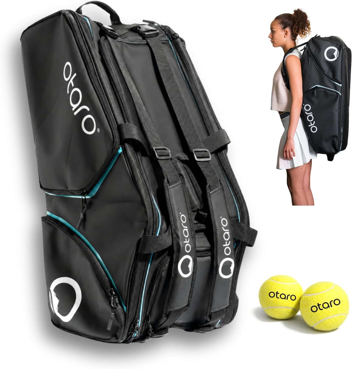 Otaro Tennistasche 82L | Tennisschläger Tasche für 4 Schläger mit Thermofach, Schuhfach & Kühlfach | 3-in-1 Tragesystem | Laptopfach & viele Fächer | Wasserabweisende Tennis Tasche
