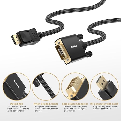 Miniatura 9 de BolAAzuL Cable adaptador DisplayPort a DVI-D de enlace único, puerto de pantalla DP 1.2 a DVI (24+1), cable convertidor pasivo macho a hembra negro