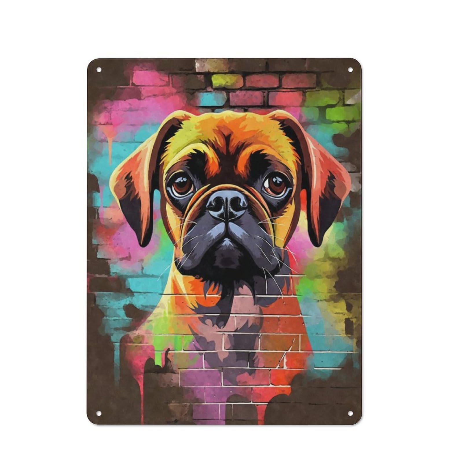 Junmoney Puggle Dog Graffiti Metal Wall Sign 40X30cm, Rustic Decor For Hallway Wall, For Metal Sign Collectors, For Garage And Workshop Walls