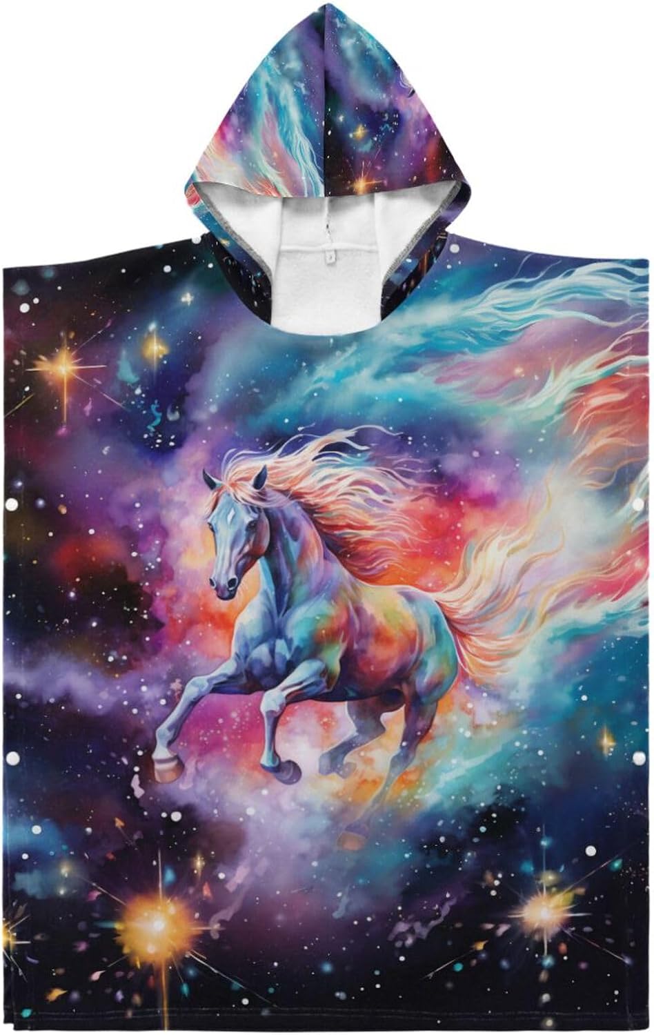 senya Kids Beach Towel, Rainbow Nebula Horse Hooded Bath Pool Beach Towel Wrap Cover-ups Beach Poncho for Boys Girls