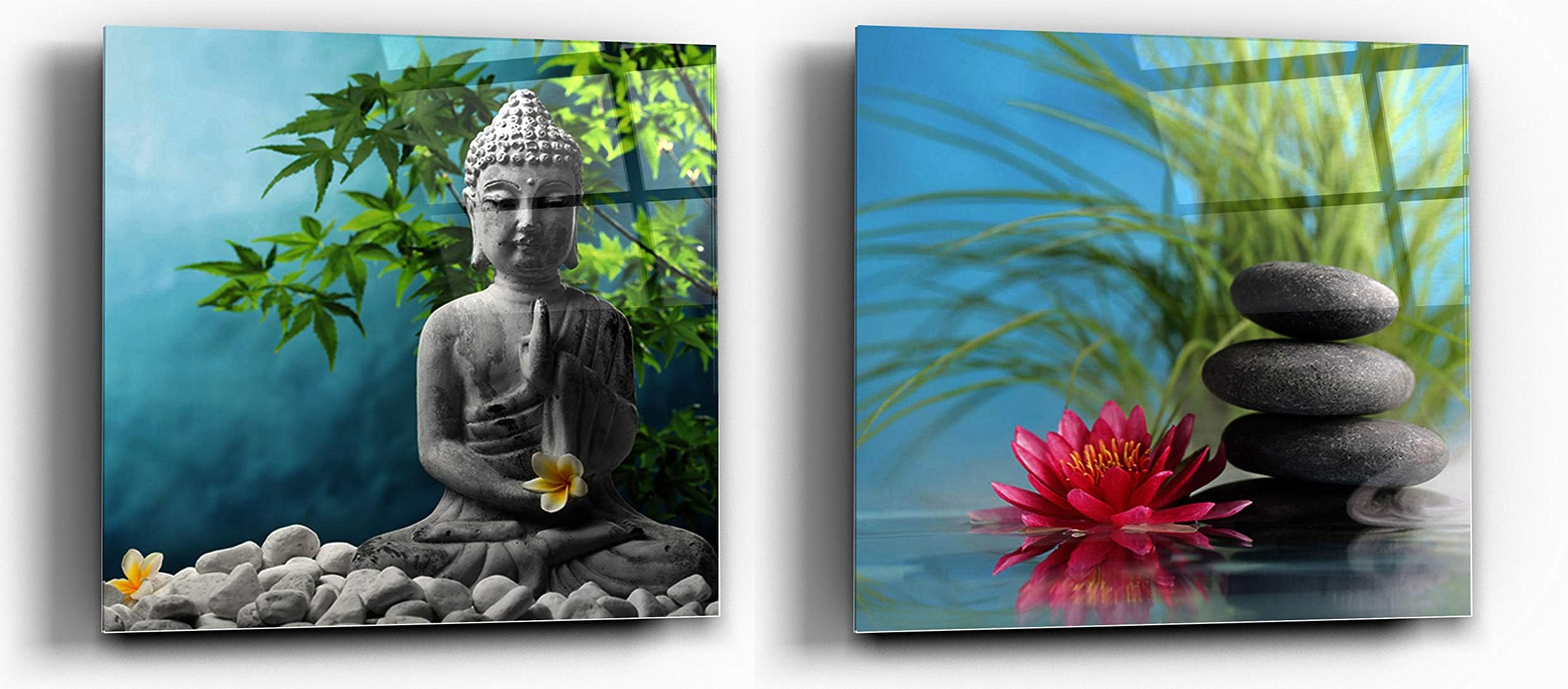 Cortesi Home Karma Tempered Glass Wall Art, 12" x 12" (Set of 2)