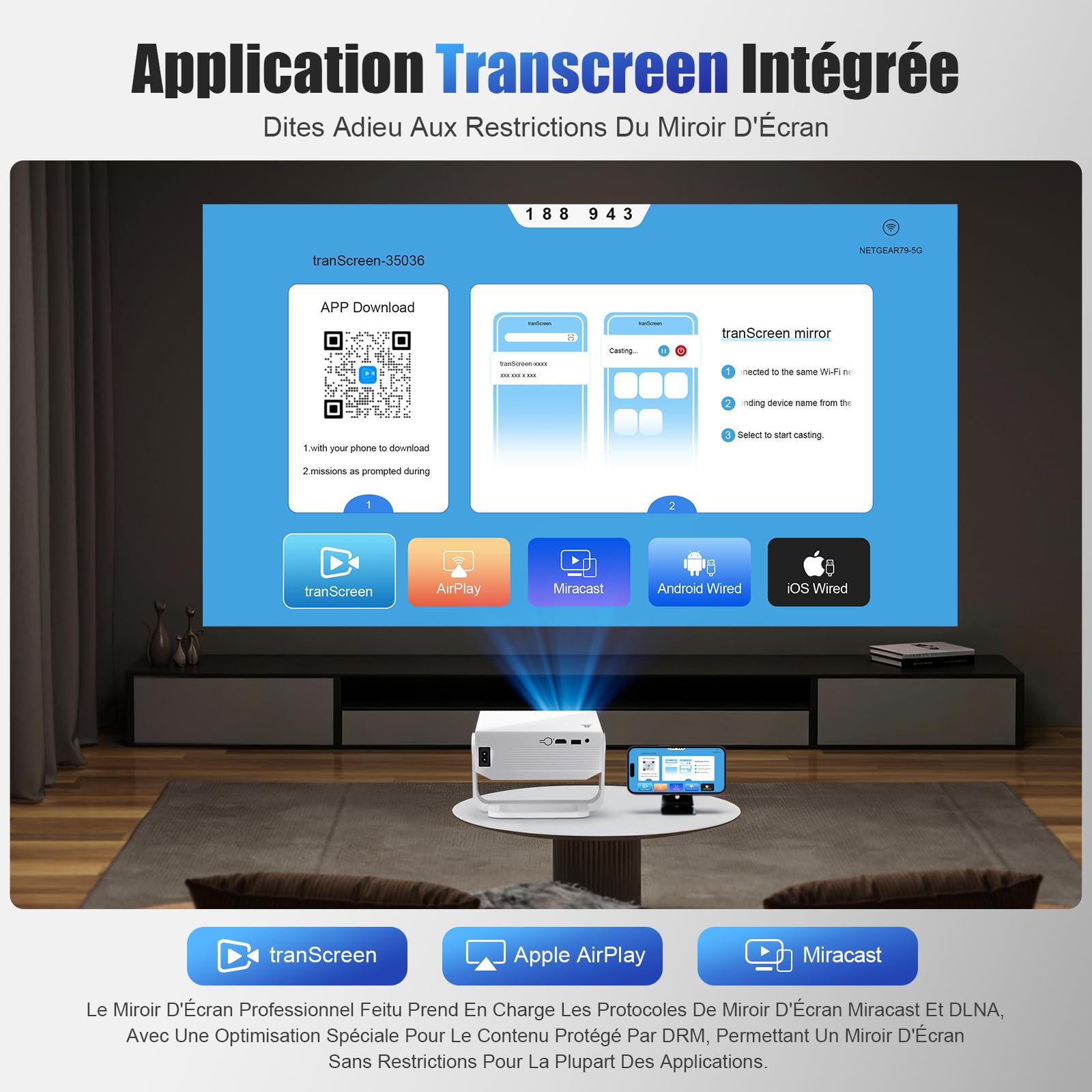 [2026 Version Améliorée] Android Videoprojecteur 4K &1080P WiFi et Bluetooth Focus électronique Correction à 270 Degrés Retroprojecteur Portable pour HDMI/TV Stick/Laptop