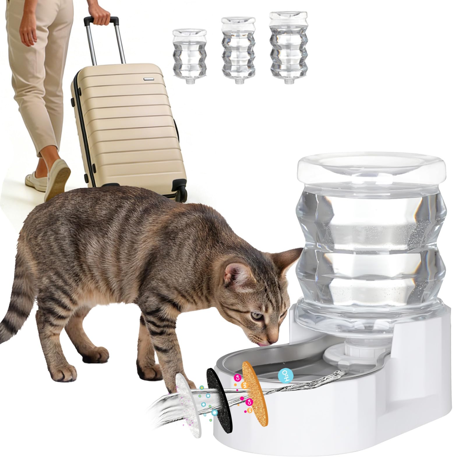 RIZZARI Pet Water Bowl Dispenser: 4L Automatic Stainless Steel Gravity Feeder with Specialized Brush and Triple Filter - Large Capacity for Cats and Dogs with Joint Spine Pain - for Kitchen Bedroom