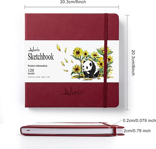 Vista 30 de Cuaderno de bocetos cuadrado para dibujo, libro de bocetos de 120 páginas, papel grueso de 122 libras/180 GSM, cuaderno de bocetos de medios mixtos