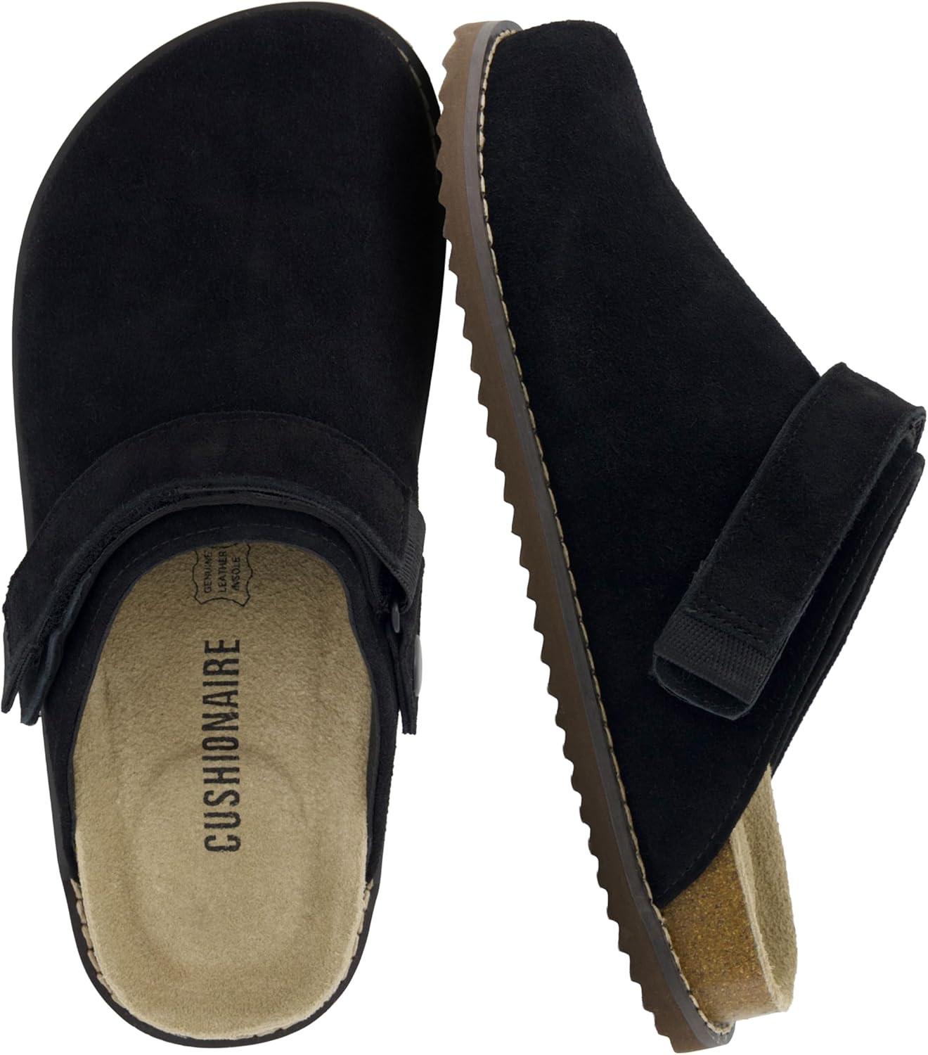 CUSHIONAIRE Boulder Genuine Leather Clogs for Women, Adjustable Swivel Back Strap Slip On Womens Shoes with Memory Foam Footbed