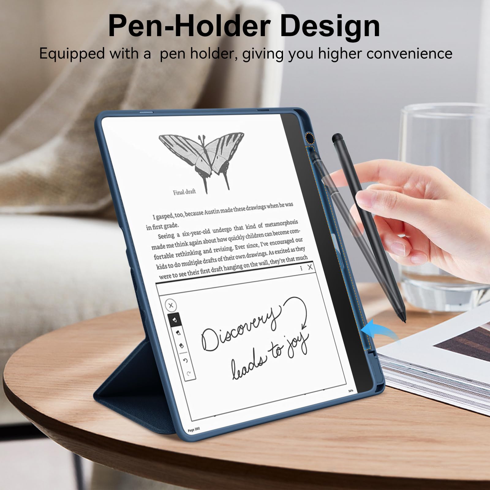 Funda con soporte para Kindle Scribe (versión 2022/2024), funda triple de piel sintética de alta calidad con soporte para bolígrafo, compatible con Kindle Scribe de 10.2 pulgadas, apagado y