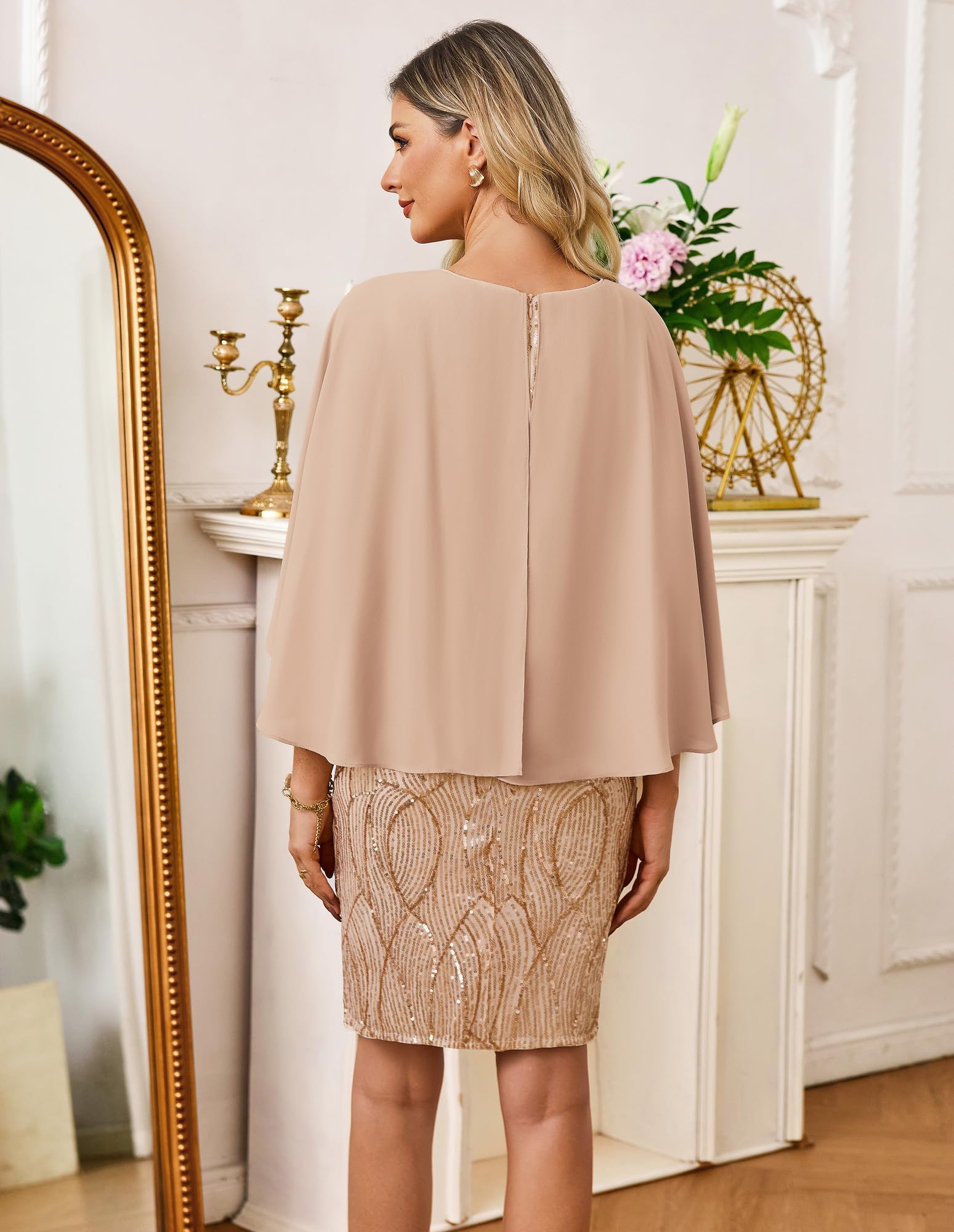 GRACE KARIN Vestido Elegante Mujer Lentejuelas Chal Gasa Fiesta Boda Coctel Ceremonia