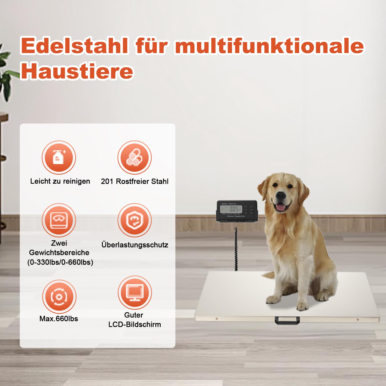 300kg/660lbs Digitalwaage Paketwaage Veterinärwaage Große Tierwaage, Externes LCD Plattformwaage mit 201 Edelstahlplattform