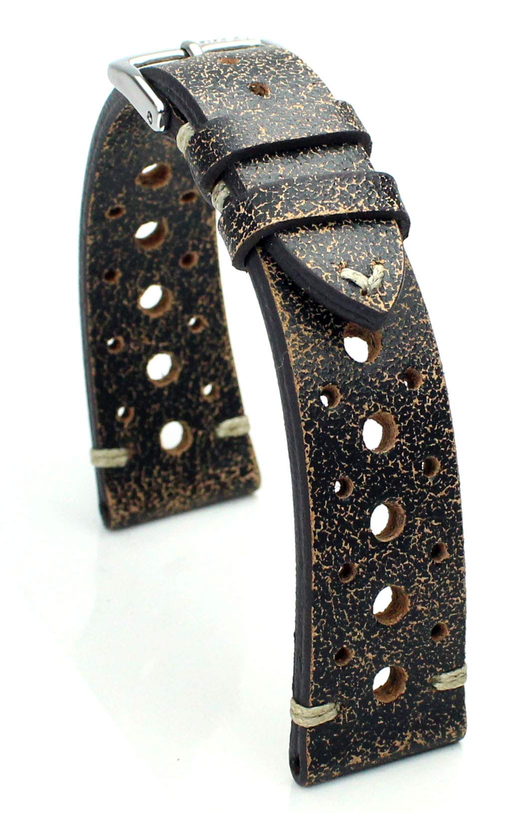 RIOS1931 Rallye - Cinturino per orologio vintage in pelle bovina, fatto a mano in Germania, 20 mm, colore: marrone arrugginito, marrone, cinghia