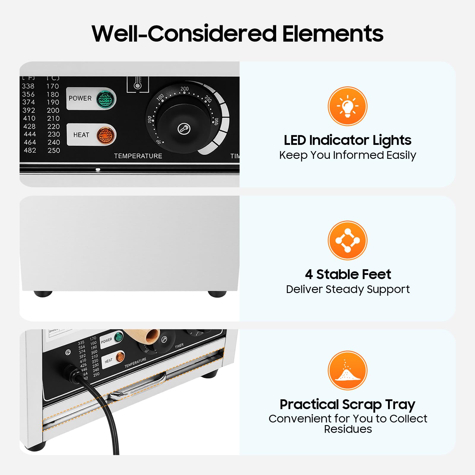 1500 W de acero inoxidable eléctrico para gofres, máquina para gofres profesional de acero inoxidable, gofrera de varilla, máquina de gofres comercial, adecuada para panaderías, quioscos