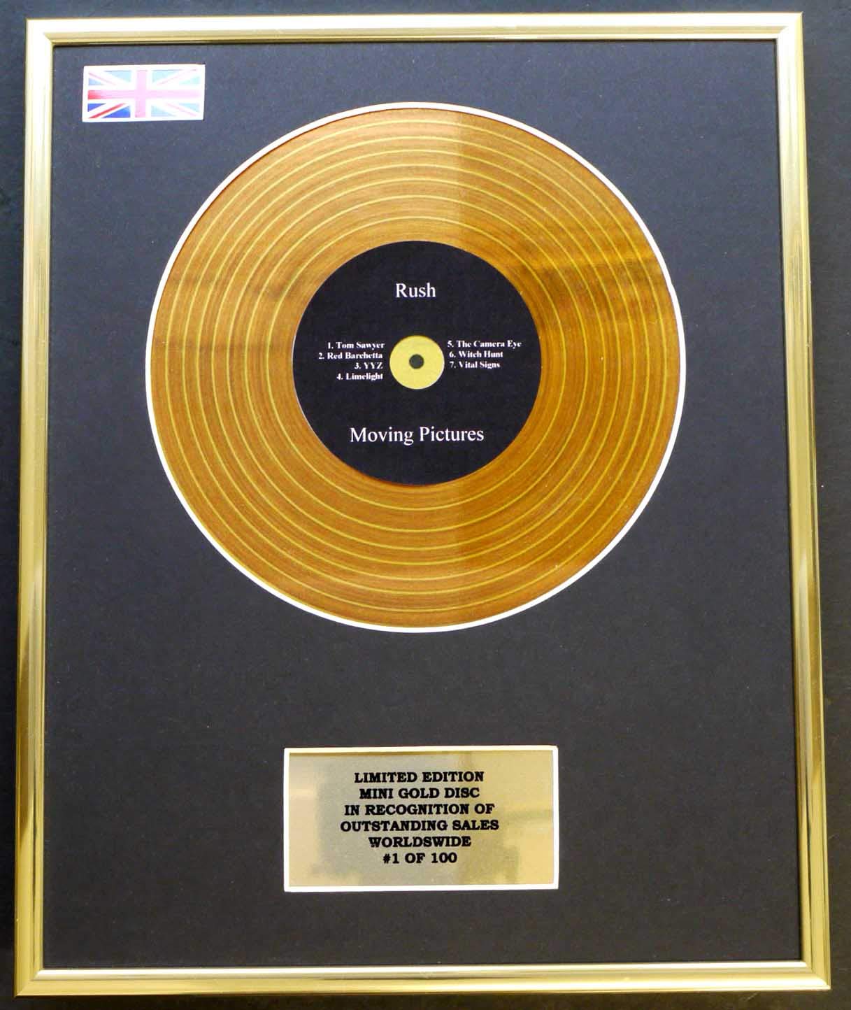 RUSH/MINI GOLD DISC DISPLAY/LIMITED EDITION/COA/MOVING PICTURES