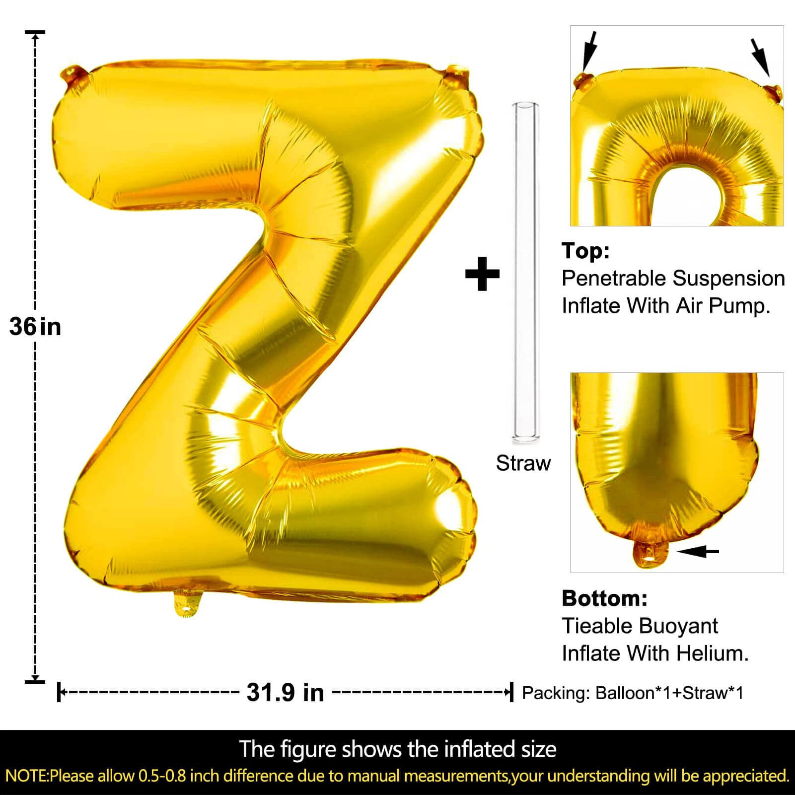 Gold Letter Z Balloon 40 Inch - Large Foil Mylar Alphabet Balloon For Parties