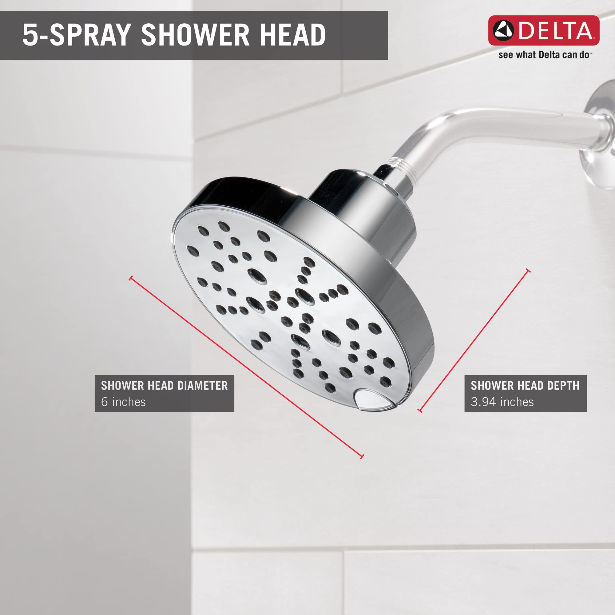 Delta 52668 Universal Showering Components 1.75 GPM Multi Function Shower Head with H2Okinetic Technology - Lumicoat Stainless